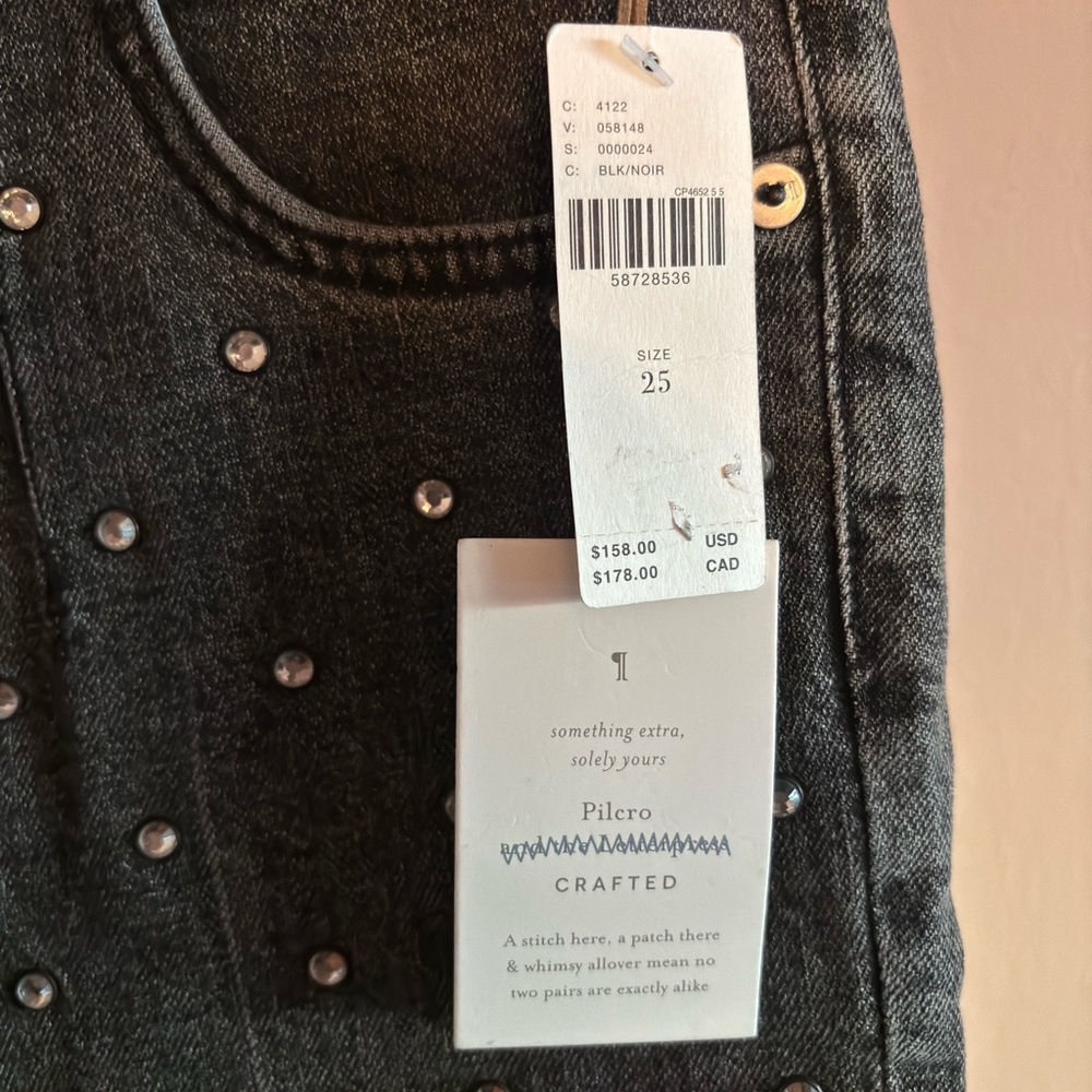 NWT Anthropologie Pilcro Rhinestone Embellished High Rise Black Jeans 25 - Picture 6 of 12